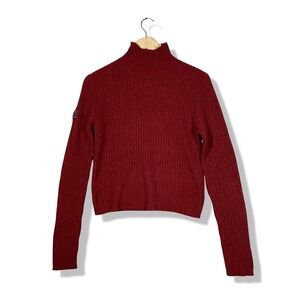 Y2K Abercrombie Fitch Womens L Slim Red Ribbed Turtleneck Sweater Wool Preppy